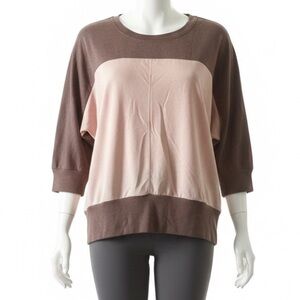 Tahari Sport Pink & Brown Color Blocked Pullover Oversized 3/4 Sleeve Top Medium